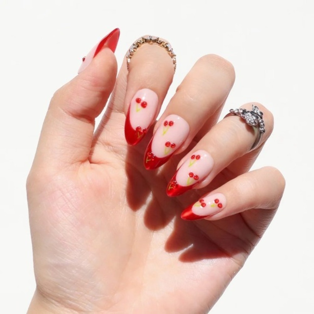 Nail Reformation Cherry French Tip Press On‎ Nails Kit 30 Count Almond Shape NEW